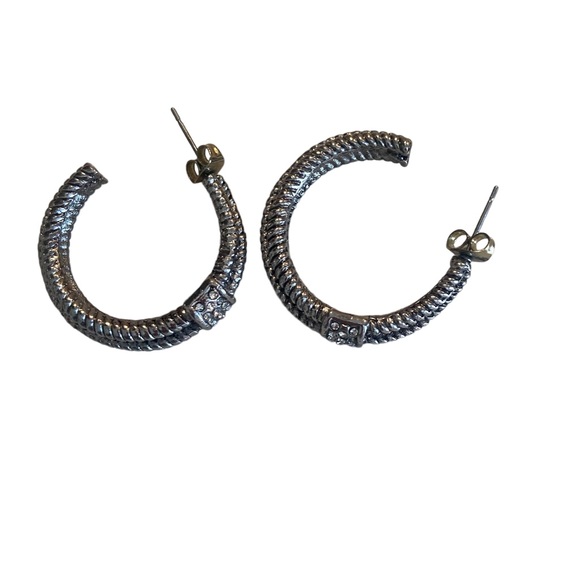 Silver Double Small Hoop w/Faux Diamond - Picture 3 of 3